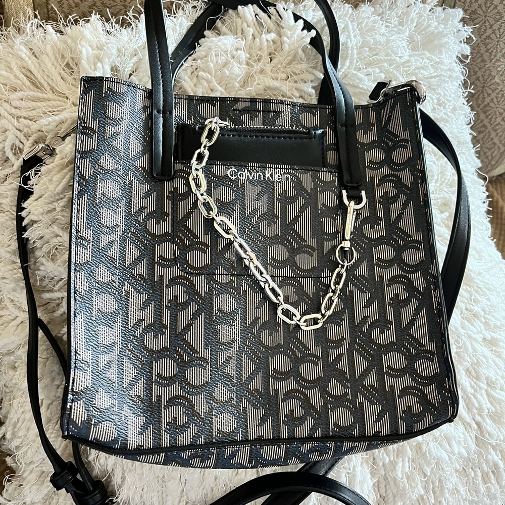 Calvin Klein Black and Silver Tote Bag